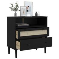 Dressoir SENJA rattan-look 80x40x80 cm massief grenenhout zwart - thumbnail