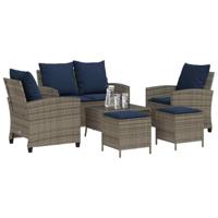 6-delige Loungeset met kussens poly rattan grijs - thumbnail