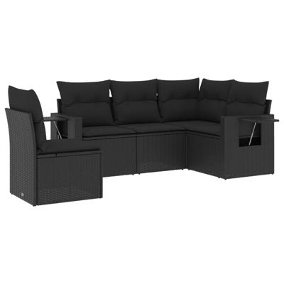 6-delige Loungeset met kussens poly rattan zwart - thumbnail