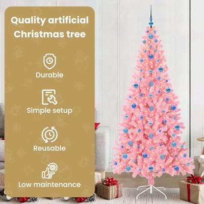 VidaXL Kerstboom met 300 led met standaard roze 210 cm pvc VidaXL Kerstboom met 300 led met standaard roze 210 cm pvc