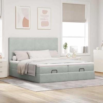 Ottoman bed met matrassen en LED's 160x200cm fluweel lichtgrijs