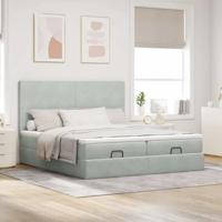 Ottoman bed met matrassen en LED's 160x200cm fluweel lichtgrijs - thumbnail