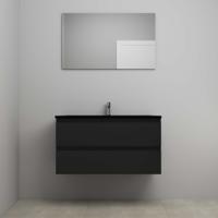 On-Line Badkamermeubelset - 100 cm - Voorgemonteerd - Ladestructuur - Acryl Wastafel - 1 Kraangat - Spiegel - Mat Zwart - thumbnail
