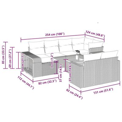 11-delige Tuinset met kussens poly rattan beige - thumbnail