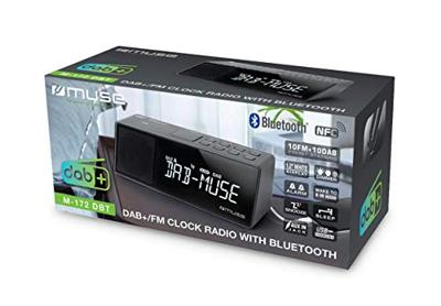 Muse M-172 DBT wekkerradio met Bluetooth, USB-poort en oplaadfunctie (Bluetooth, NFC, USB, AUX-in, PLL FM DAB/DAB+ radio, LED-display, 20 zendergeheugen, slaap, snooze) zwart