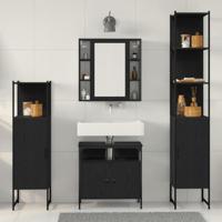 4-delige badkamermeubelset in zwart eiken-van hout - thumbnail