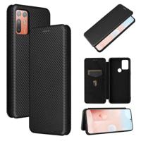 Voor HTC Desire 20 Plus Carbon Fiber Textuur Magnetische horizontale flip TPU + PC + PU lederen hoes met kaartsleuf(Zwart) - thumbnail