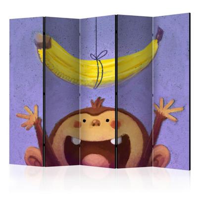 Vouwscherm / Kamerscherm - Aap met banaan, kinderkamer, gemonteerd geleverd, dubbelzijdig geprint 225x172 cm