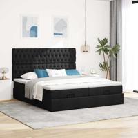 Ottoman bed met matrassen en LED's 160x200cm stof zwart - thumbnail