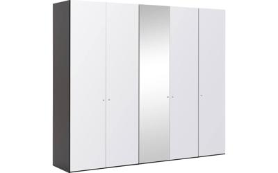 Goossens Kledingkast Easy Storage Ddk, Kledingkast 253 cm breed, 220 cm hoog, 4x glas draaideur en 1x spiegel draaideur midden