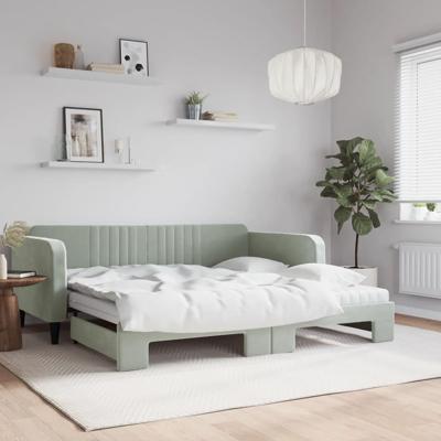 Slaapbank onderschuifbed matrassen 100x200cm fluweel lichtgrijs