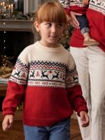 Jacquard kindertrui in kerstthema familiecapsule rood - thumbnail