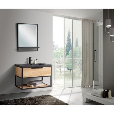 Badkamermeubel Casajoy New York 80x46x50 cm Eiken Met Zwart RVS Frame Casajoy Badkamermeubel Casajoy New York 80x46x50 cm Eiken Met Zwart RVS Frame Casajoy