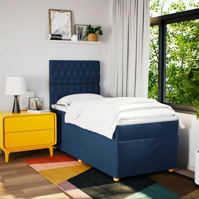Boxspring met matras stof blauw 90x190 cm - thumbnail