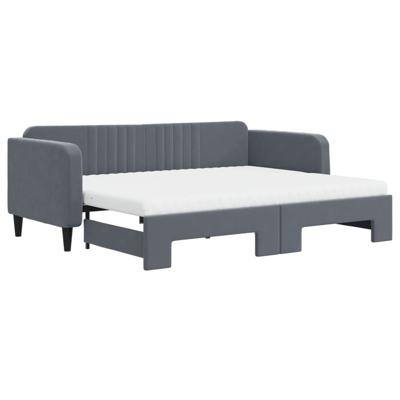 Slaapbank onderschuifbed matrassen 90x190cm fluweel donkergrijs
