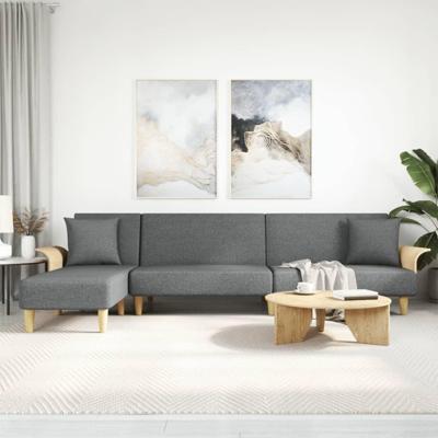 Slaapbank L-vormig 279x140x70 cm stof donkergrijs