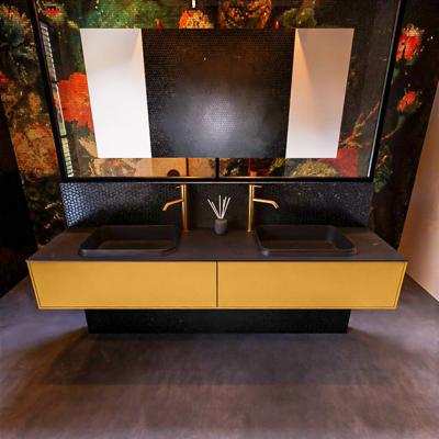 Badkamermeubelset Mondiaz Erin 200 cm met 2 Lades met RIDGE Wastafel Dubbel Urban met 2 kraangaten Greeploos Mat Ocher Badkamermeubelset Mondiaz Erin 200 cm met 2 Lades met RIDGE Wastafel Dubbel Urban met 2 kraangaten Greeploos Mat Ocher