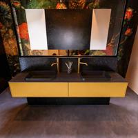 Badkamermeubelset Mondiaz Erin 200 cm met 2 Lades met RIDGE Wastafel Dubbel Urban met 2 kraangaten Greeploos Mat Ocher - thumbnail