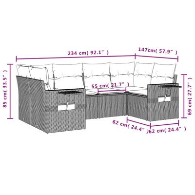 6-delige Loungeset met kussens poly rattan bruin