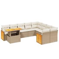 10-delige Loungeset met kussens poly rattan beige - thumbnail