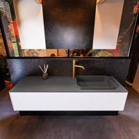 Badkamermeubelset Mondiaz Erin 150 cm met 1 Lade met RIDGE Wastafel Rechts Dark grey met 1 kraangat Greeploos Mat Talc - thumbnail