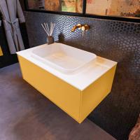 Badkamermeubelset Mondiaz Erin 80 cm met 1 Lade met RIDGE Wastafel Midden Talc Zonder Kraangaten Greeploos Mat Ocher - thumbnail