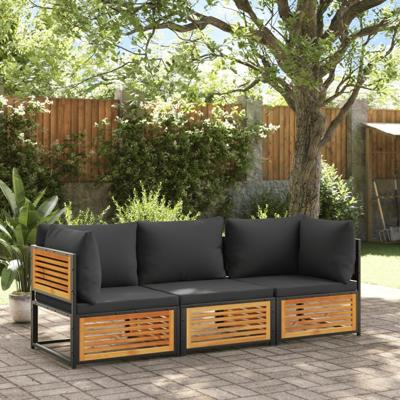 3-delige Loungeset met kussens massief acaciahout 3-delige Loungeset met kussens massief acaciahout