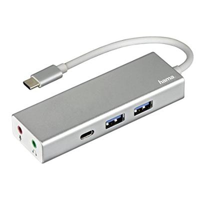 Hama USB 3.1 Type-C hub, 3-voudig, met 3,5 mm jack (2 x USB-A, 1 x USB-C, microfoon-/hoofdtelefoonaansluiting, 5 Gbit/s Super-Speed, voor PC/Mac/Laptop/Tablet, OTG-compatibel) externe USB-verdeler,