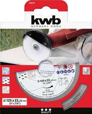 kwb 725270 Diamanten doorslijpschijf Diameter 125 mm Boordiameter 22.23 mm Tegels, Keramiek 1 stuk(s) kwb 725270 Diamanten doorslijpschijf Diameter 125 mm Boordiameter 22.23 mm Tegels, Keramiek 1 stuk(s)