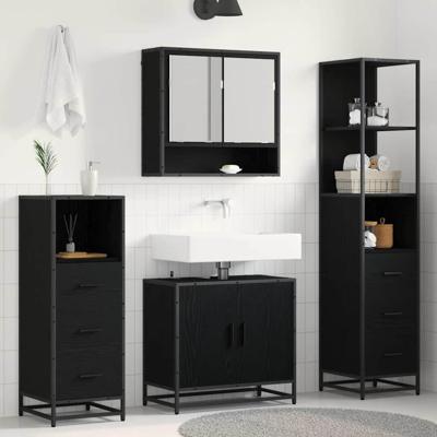 Badkamermeubelset met lade 4 pcs Zwart eiken 65 x 33 x 60 cm