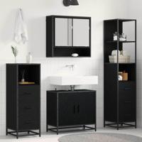 Badkamermeubelset met lade 4 pcs Zwart eiken 65 x 33 x 60 cm - thumbnail
