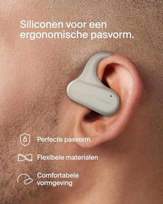 Belkin SoundForm ClearFit Open-Ear Wireless Earbuds, lichte langdurig comfortabele draadloze oordopjes, waterbestendig (IPX5), draadloze oortjes voor sport, hiken, fietsen, hardlopen en meer - Zand