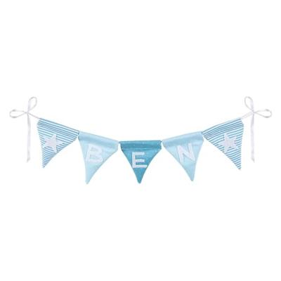 Goki stoffen vlaggenlijn maken blauw met 10 vlaggen en alfabet tekens Goki stoffen vlaggenlijn maken blauw met 10 vlaggen en alfabet tekens