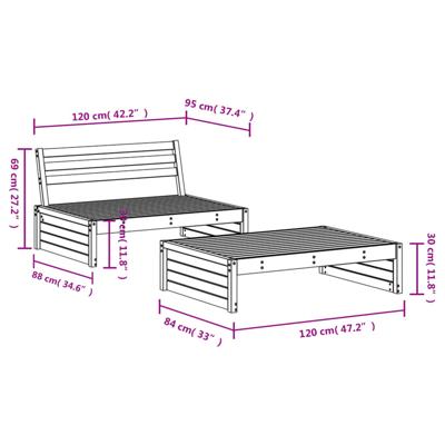 2-delige Loungeset massief grenenhout wit 2-delige Loungeset massief grenenhout wit
