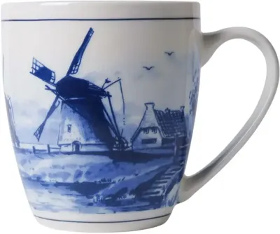 Heinen Delfts Blauw koffiekopje keramiek molen 7.5x8.5cm delfts blauw