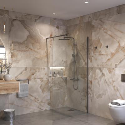 Sanivo Inloopdouche Ronde Hoek Glas 8mm Nano Coating Gunmetal Profiel met Stang (Alle Maten) Sanivo Inloopdouche Ronde Hoek Glas 8mm Nano Coating Gunmetal Profiel met Stang (Alle Maten)