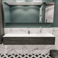 Badkamermeubel BWS Madrid Antraciet 180x45x30 cm Mat Witte Solid Surface Wastafel Rechts (2 lades, 1 kraangat) - thumbnail