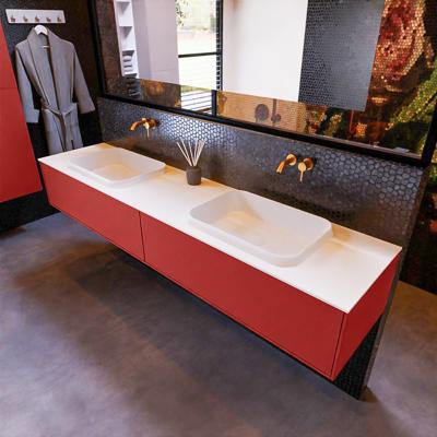 Badkamermeubelset Mondiaz Erin 200 cm met 2 Lades met RIDGE Wastafel Dubbel Talc Zonder Kraangaten Greeploos Mat Fire