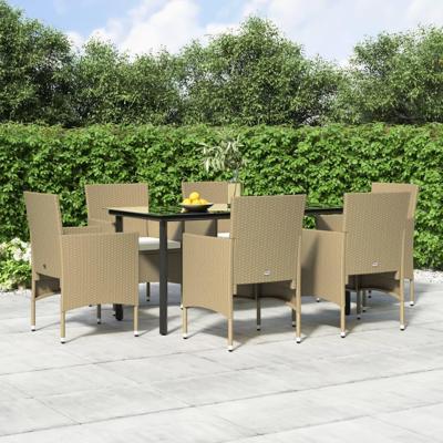 7-delige Tuinset met kussens beige en zwart