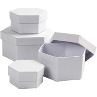 Creativ Company Hexagonale dozen, h: 4+5+6+7 cm, d 6,5+8+10+12 cm, wit, 4 stuk/ 1 set - thumbnail