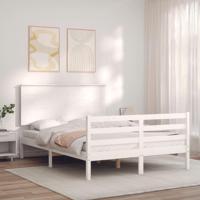 Bedframe met hoofdbord massief hout wit 120x200 cm - thumbnail