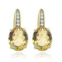 Cilla Jewels 925 Zilveren Oorbellen met Grote Citrine Steen - thumbnail