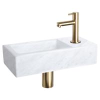 Differnz Helios fonteinset - 37.5x18.5x9.5cm - Rechthoek - 1 kraangat - Recht matte gouden kraan - Mineraalsteen Marmer 38.401.43 - thumbnail