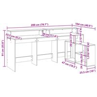Bureau met LED-verlichting 200x104x91 cm hout gerookt eiken - thumbnail