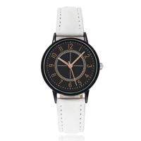 LGT Klassiek herenhorloge met witte leren band en zwarte wijzerplaat - thumbnail