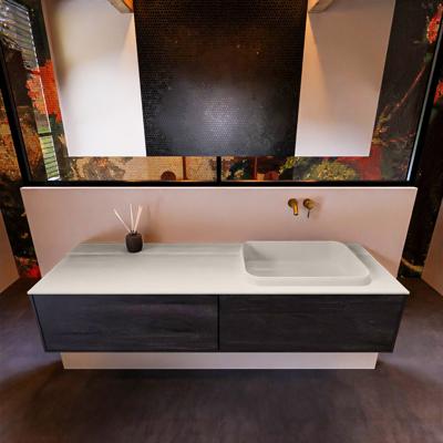 Badkamermeubelset Mondiaz Erin 150 cm met 2 Lades met RIDGE Wastafel Rechts Linen Zonder Kraangaten Greeploos Mat Dark Brown Badkamermeubelset Mondiaz Erin 150 cm met 2 Lades met RIDGE Wastafel Rechts Linen Zonder Kraangaten Greeploos Mat Dark Brown