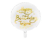 Folieballon Happy Birthday Goud/Wit (45cm) - thumbnail