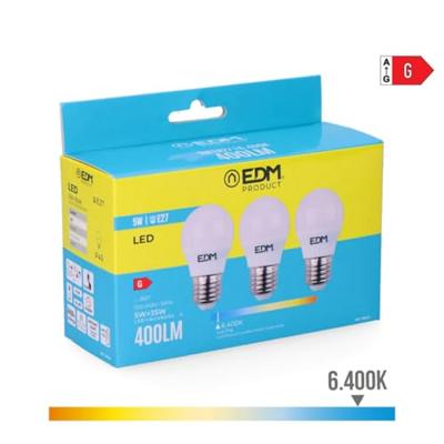 Set van 3 ledlampen EDM 98203 G 35 W 5 W 50 W E27 400 lm Ø 4,5 x 8 cm (6400 K) Set van 3 ledlampen EDM 98203 G 35 W 5 W 50 W E27 400 lm Ø 4,5 x 8 cm (6400 K)