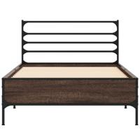 Bedframe bewerkt hout metaal bruin eikenkleur 120x190 cm - thumbnail
