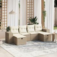 6-delige Loungeset met kussens poly rattan beige - thumbnail